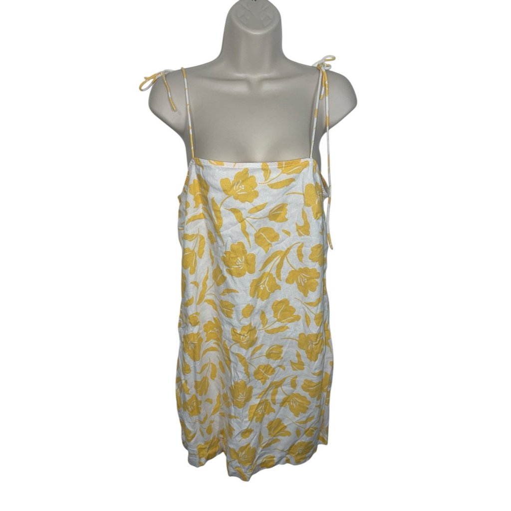 Old Navy Womens Size Medium Sleeveless Square-Neck Yellow Mini Dress Linen Blend